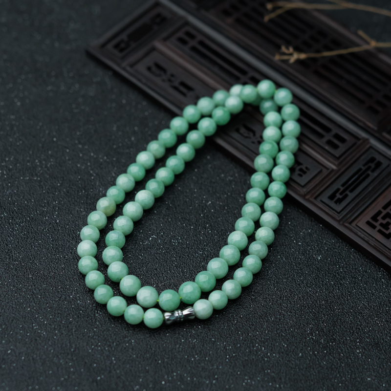 7mm天然糯种豆绿翡翠项链-红掌柜