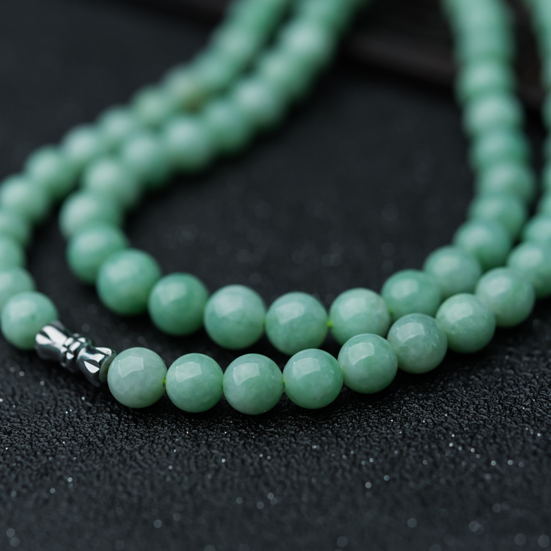 7mm缅甸糯种豆绿翡翠项链-红掌柜