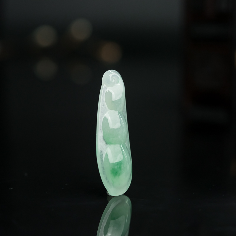 缅甸糯冰种飘翠翡翠福豆吊坠-红掌柜