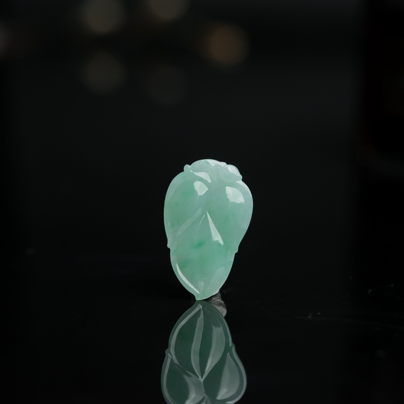 缅甸天然浅绿翡翠金枝玉叶吊坠-红掌柜
