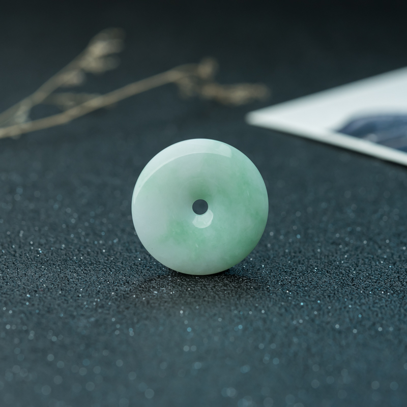 缅甸天然糯种飘翠翡翠平安扣吊坠-红掌柜