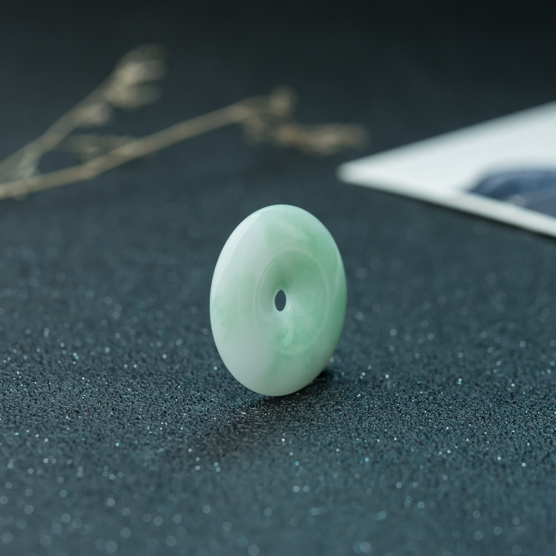 缅甸糯种飘翠翡翠平安扣吊坠-红掌柜