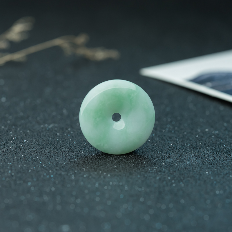 缅甸天然糯种飘翠翡翠平安扣吊坠-红掌柜