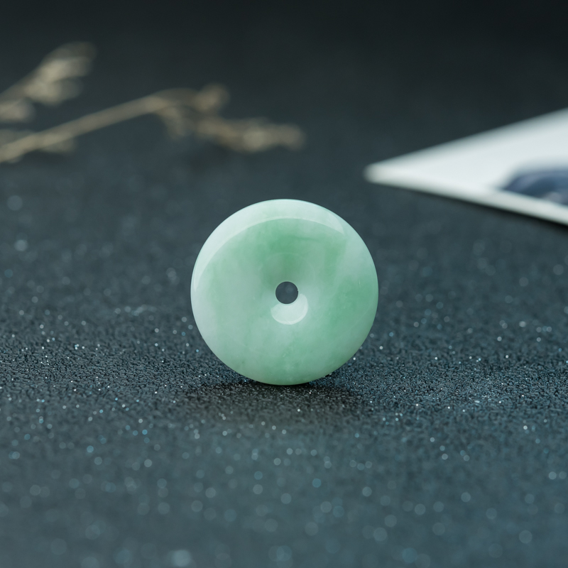 缅甸天然飘翠翡翠平安扣吊坠-红掌柜