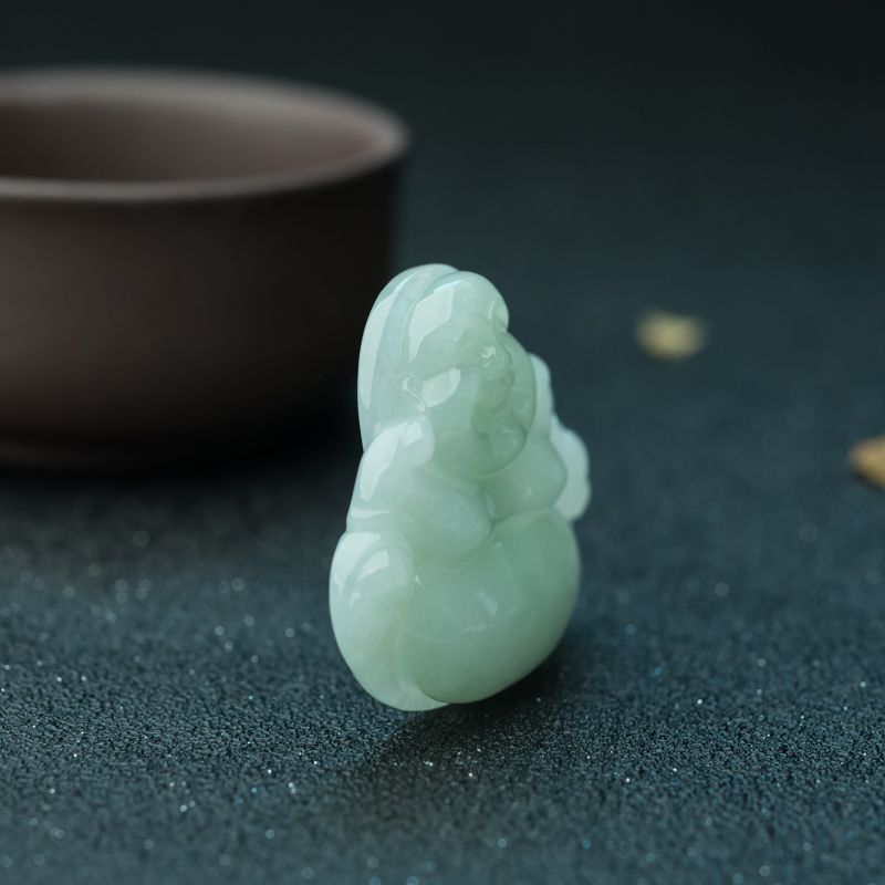 缅甸糯种浅绿翡翠弥勒佛吊坠-红掌柜