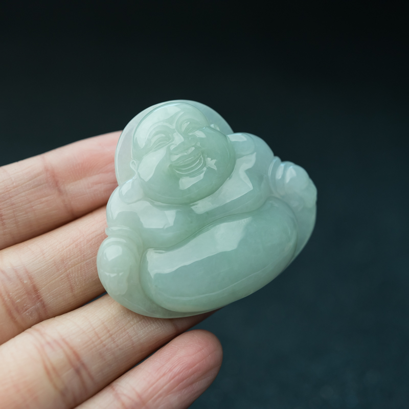 缅甸天然糯种浅绿翡翠吊坠-红掌柜