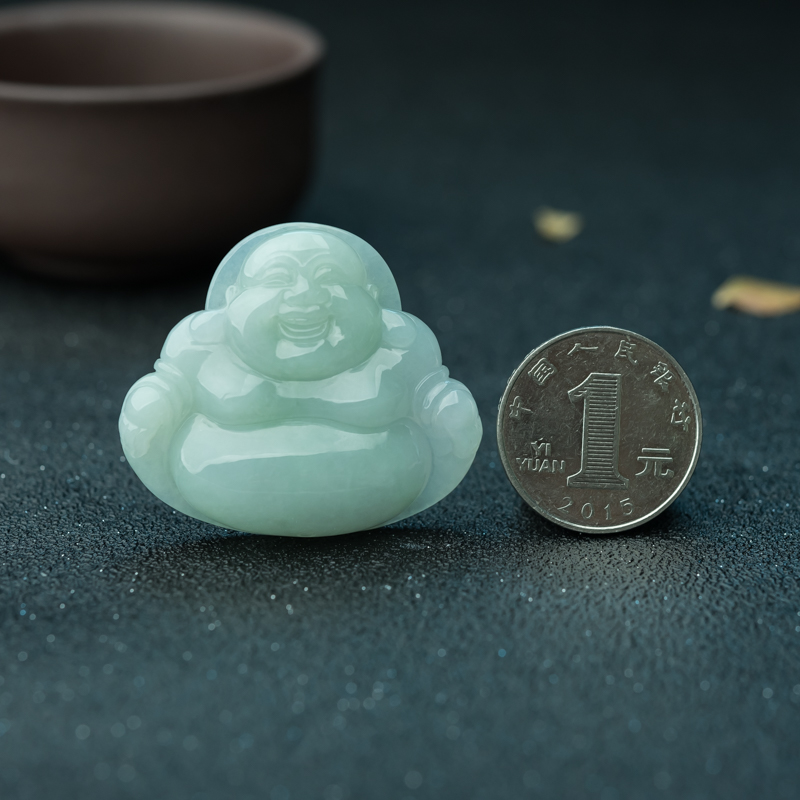 糯种翡翠弥勒佛吊坠-红掌柜