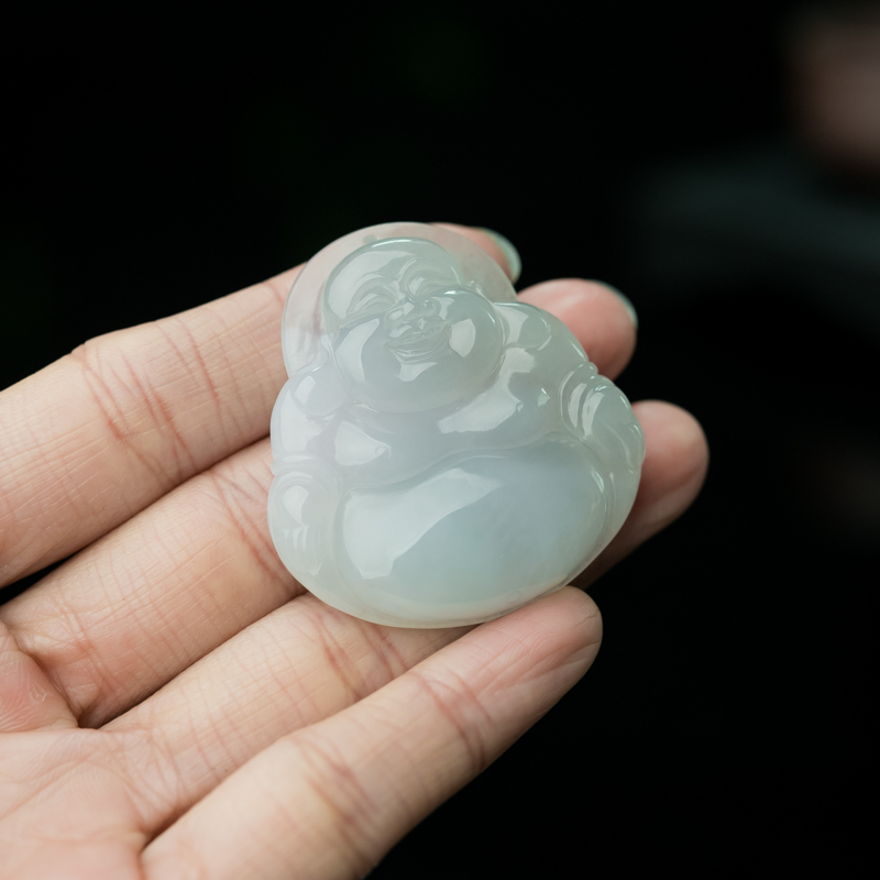 糯冰种浅绿翡翠弥勒佛-红掌柜