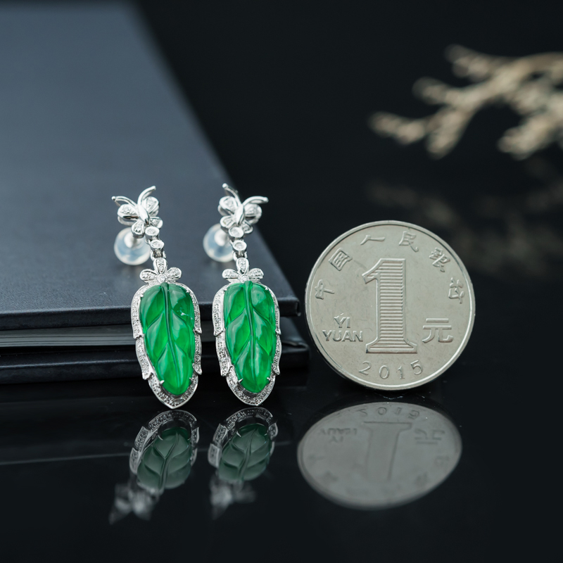 糯冰种阳绿翡翠耳坠-红掌柜