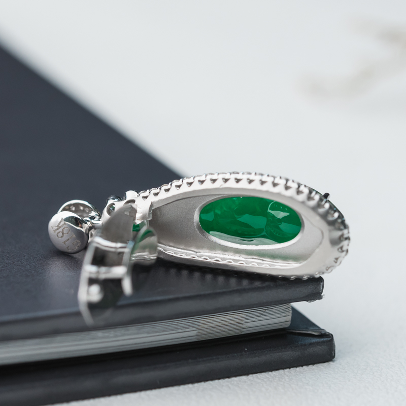 缅甸天然糯冰种翠绿翡翠吊坠-红掌柜