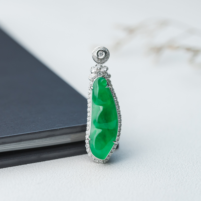 缅甸天然冰种阳绿翡翠福豆吊坠-红掌柜