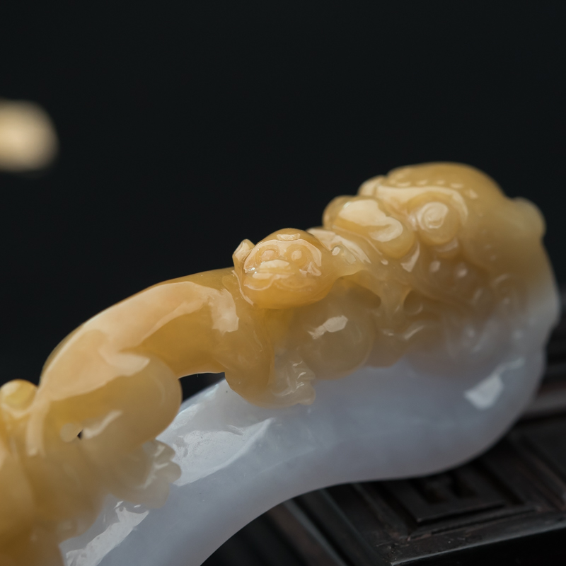 缅甸天然糯种翡翠升官发财手把件-红掌柜