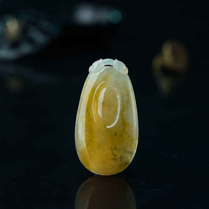 缅甸天然糯冰种黄翡福从天降吊坠-红掌柜