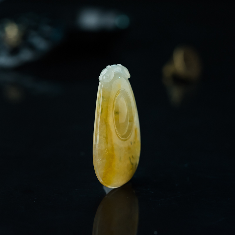 缅甸糯冰种黄翡福从天降吊坠-红掌柜