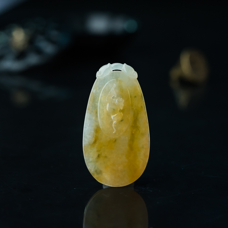 缅甸天然黄翡福从天降吊坠-红掌柜