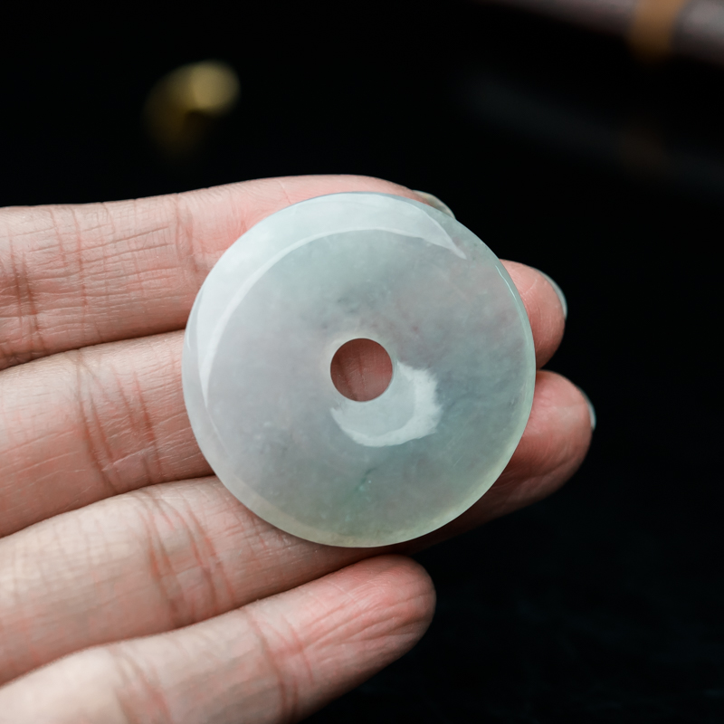 糯冰种淡晴水翡翠平安扣吊坠-红掌柜