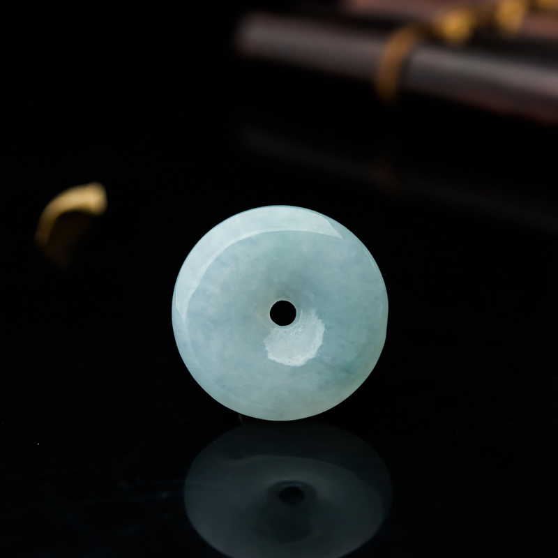 缅甸天然糯冰种晴水翡翠平安扣吊坠-红掌柜