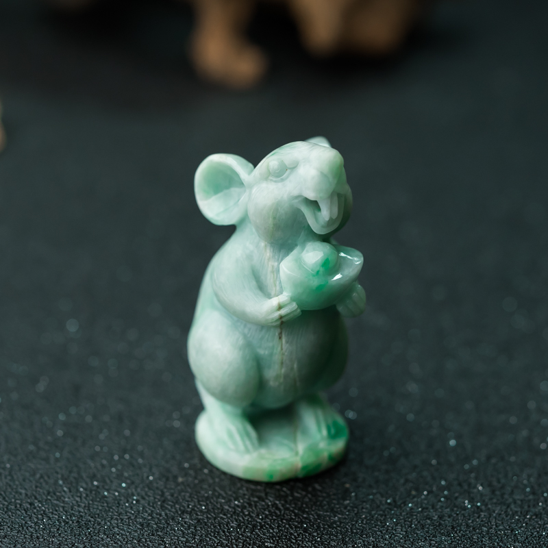 糯种飘翠翡翠子鼠摆件-红掌柜
