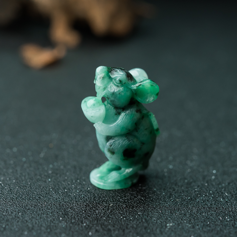 飘花翡翠子鼠摆件-红掌柜