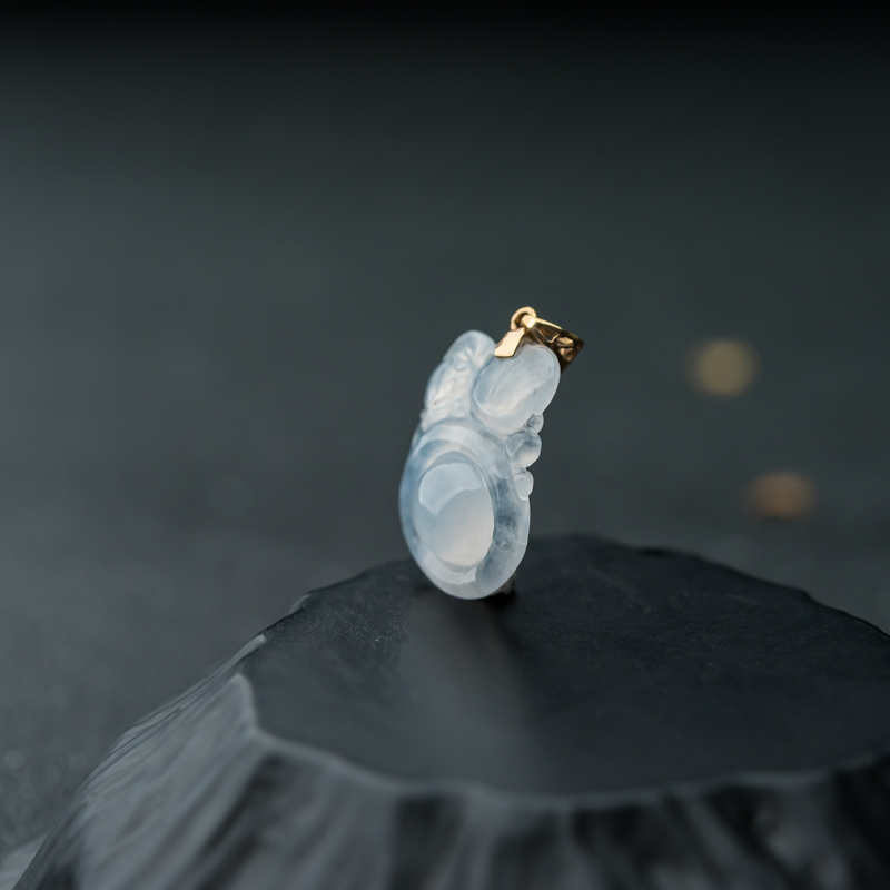 天然糯冰种翡翠福在眼前吊坠-红掌柜