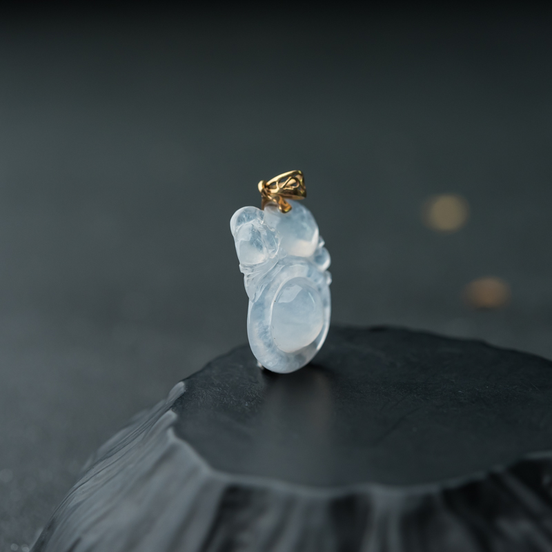 缅甸糯冰种翡翠福在眼前吊坠-红掌柜