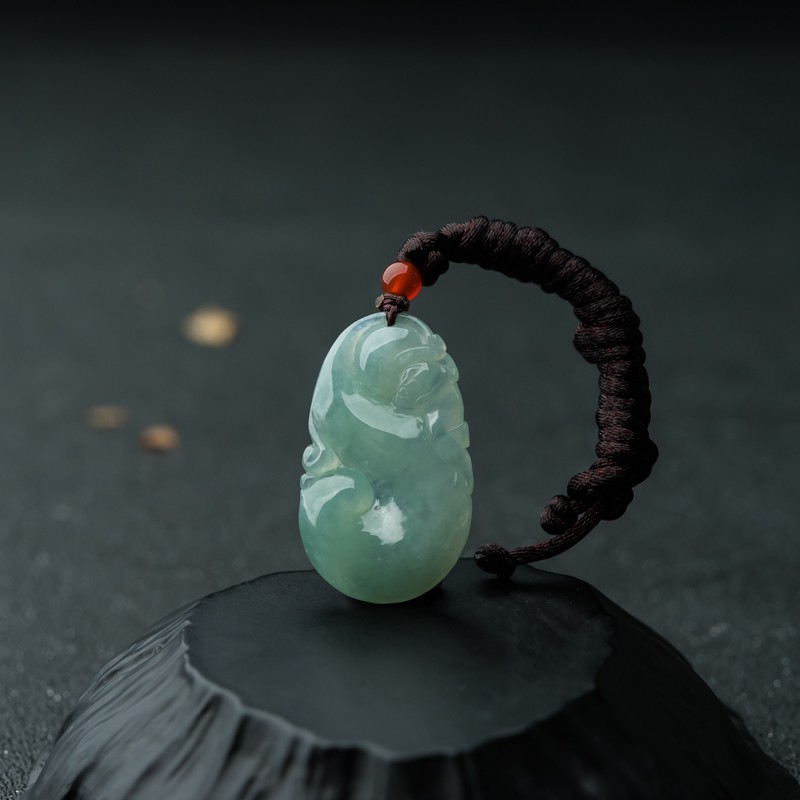 缅甸天然糯冰种晴水翡翠福在眼前吊坠-红掌柜