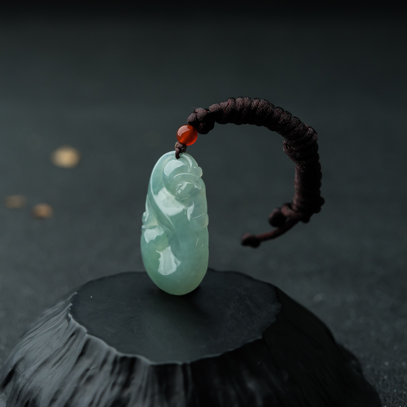 天然糯冰种晴水翡翠福在眼前吊坠-红掌柜