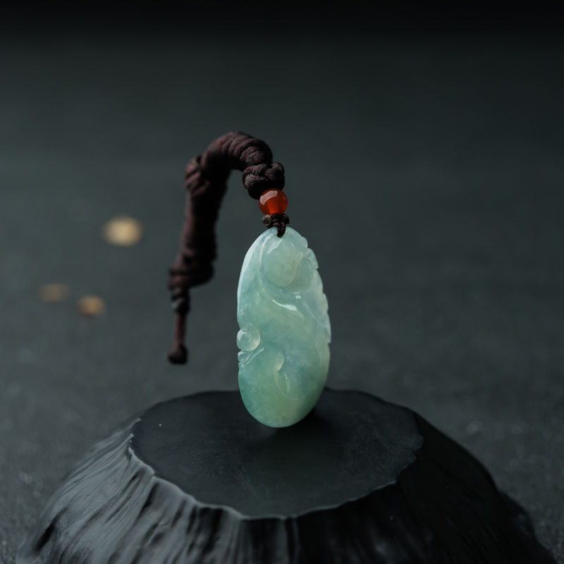 缅甸糯冰种晴水翡翠福在眼前吊坠-红掌柜