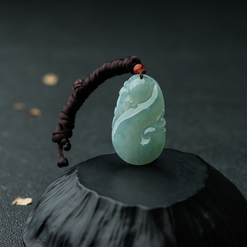 缅甸天然晴水翡翠福在眼前吊坠-红掌柜