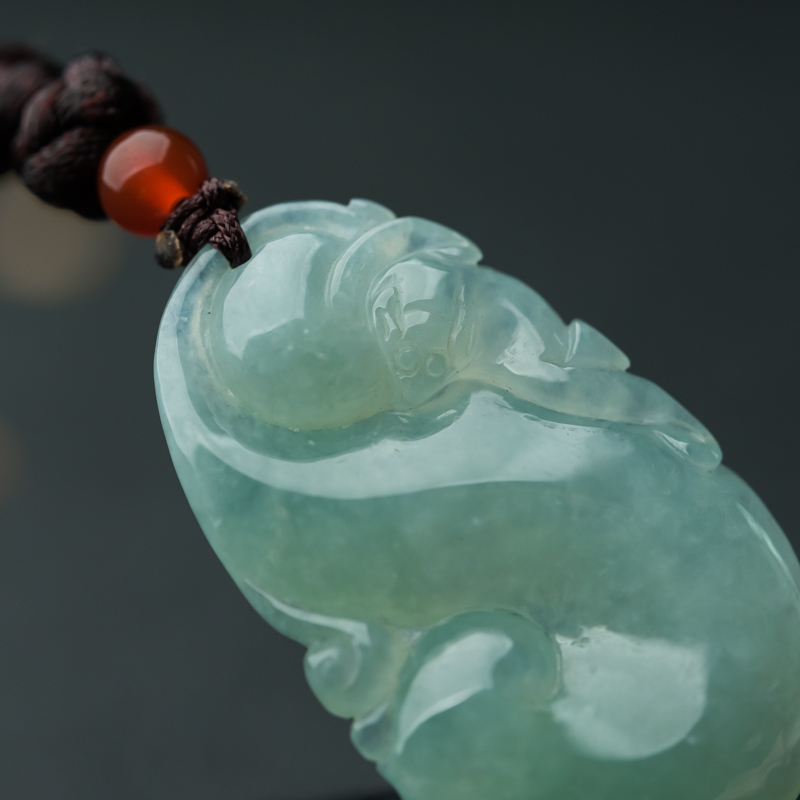 缅甸天然糯冰种翡翠福在眼前吊坠-红掌柜