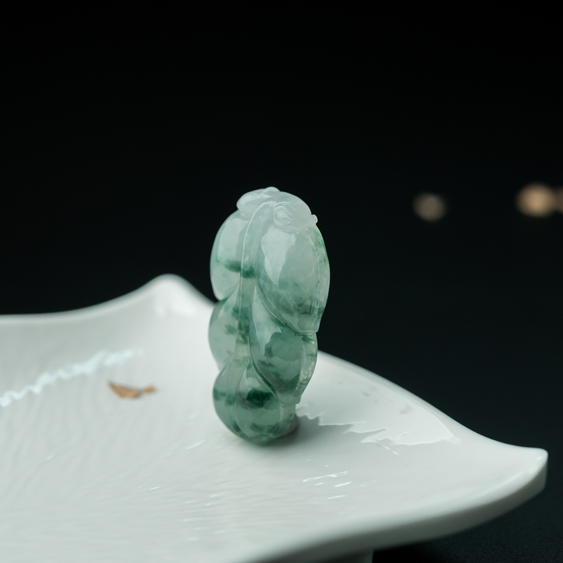 天然糯冰种飘花翡翠金枝玉叶吊坠-红掌柜