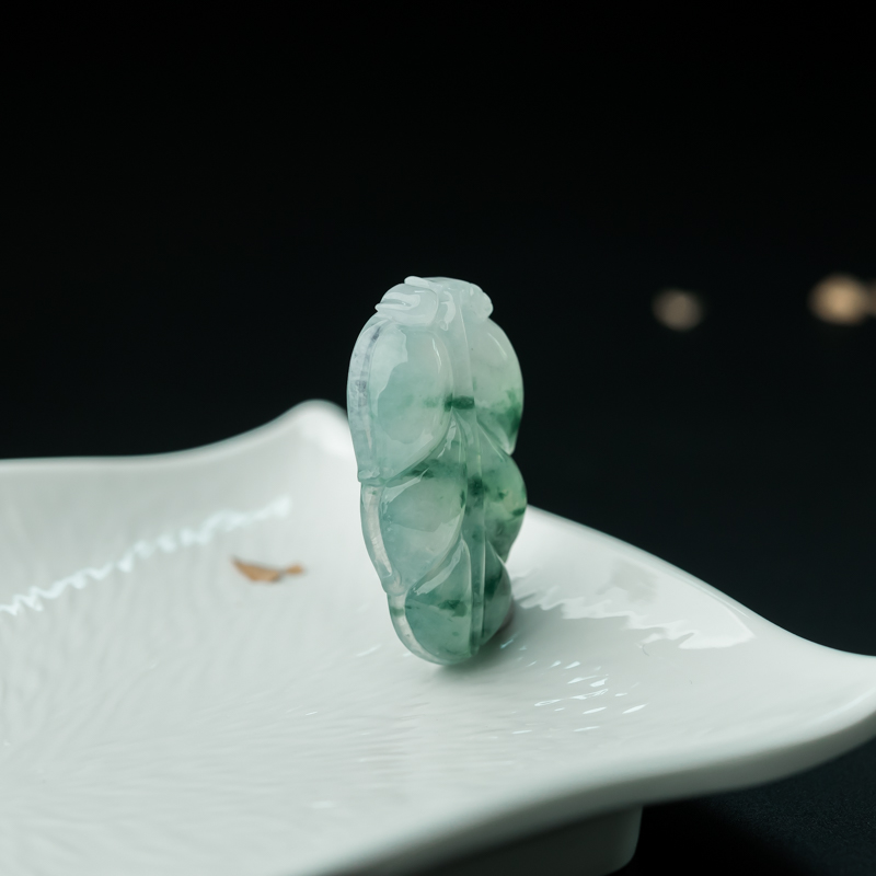 缅甸糯冰种飘花翡翠金枝玉叶吊坠-红掌柜