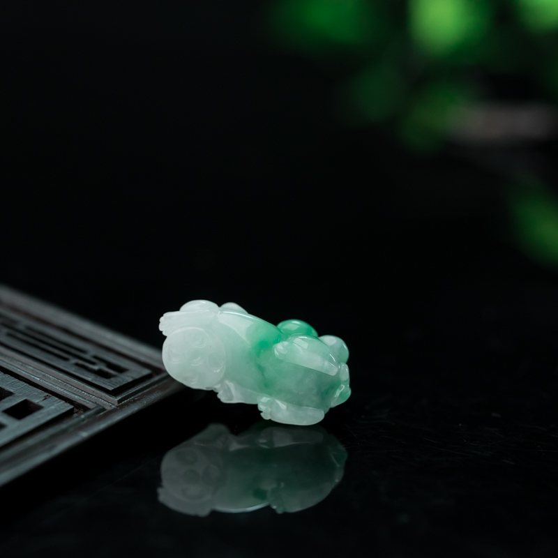 缅甸天然飘翠翡翠貔貅吊坠-红掌柜