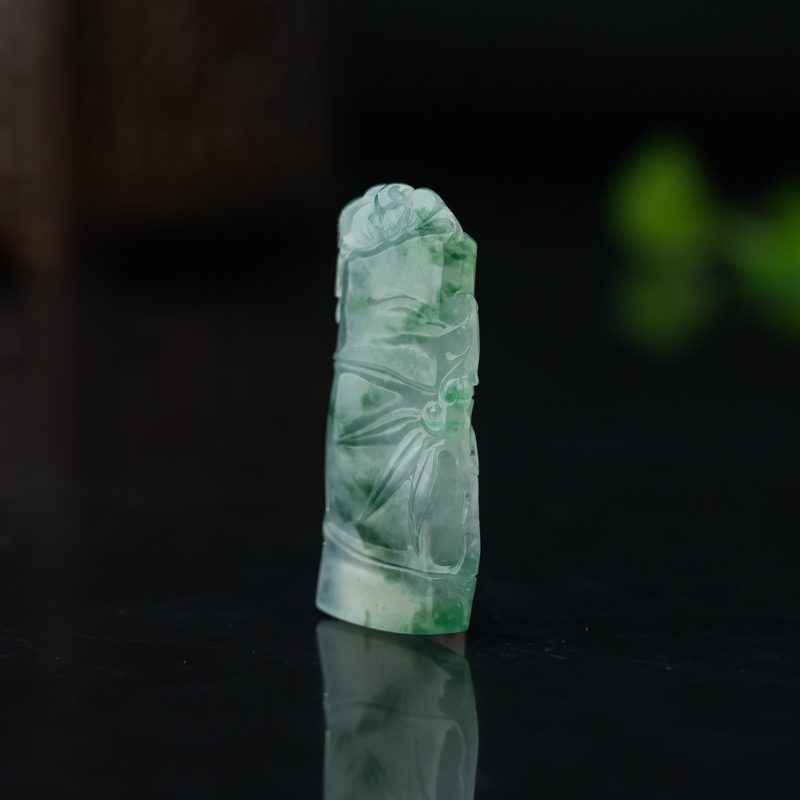 天然糯冰种飘花翡翠节节高升吊坠-红掌柜