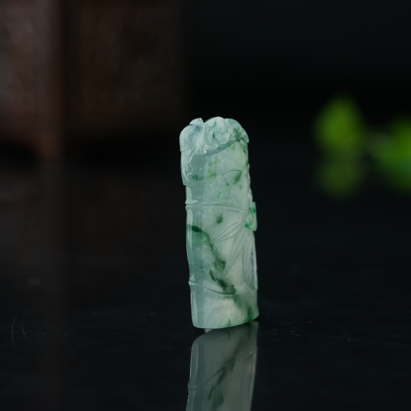 缅甸糯冰种飘花翡翠节节高升吊坠-红掌柜