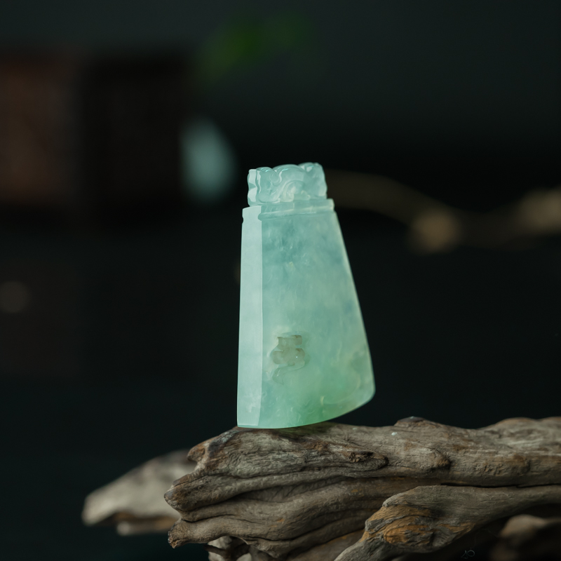 缅甸糯冰种晴水翡翠无事牌吊坠-红掌柜