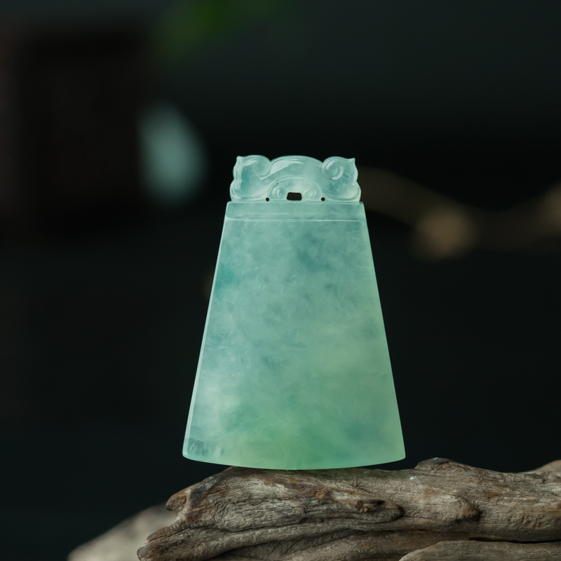 缅甸天然晴水翡翠无事牌吊坠-红掌柜