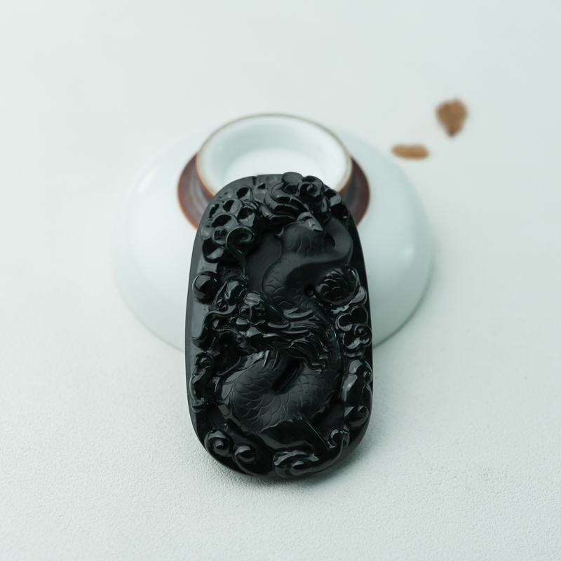 缅甸天然糯种墨翠飞龙在天吊坠-红掌柜