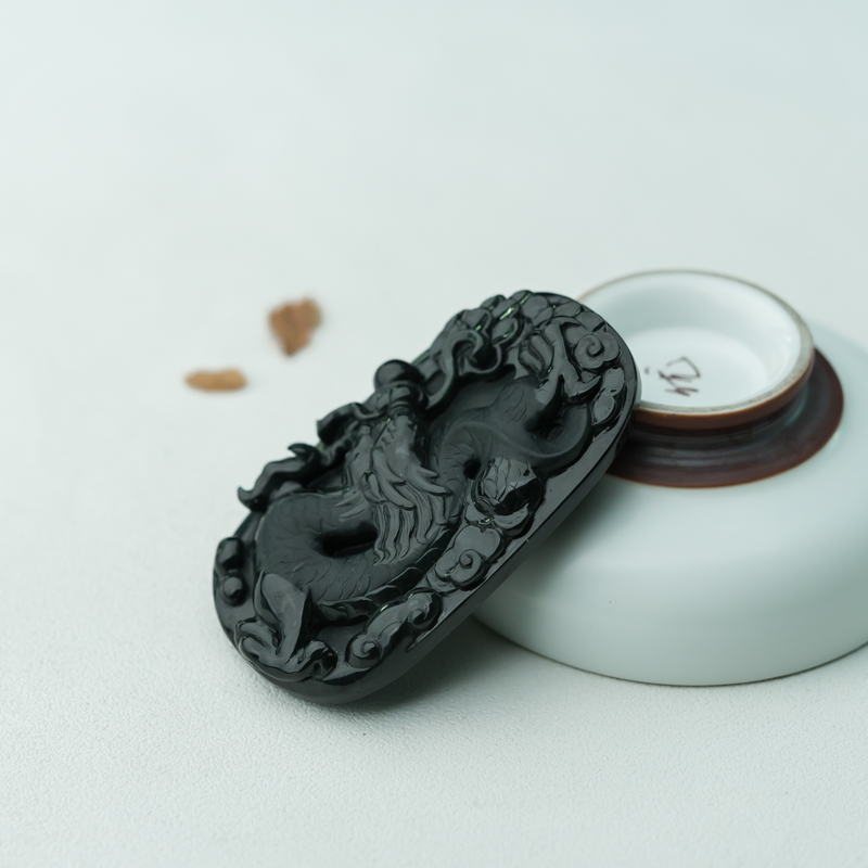 天然糯种墨翠飞龙在天吊坠-红掌柜