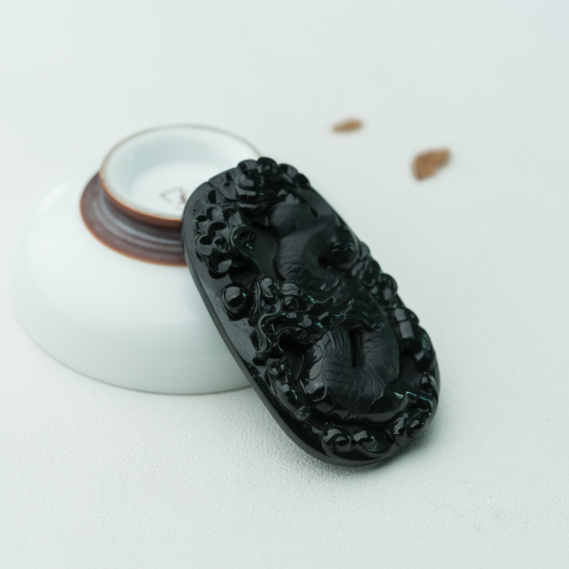 缅甸糯种墨翠飞龙在天吊坠-红掌柜