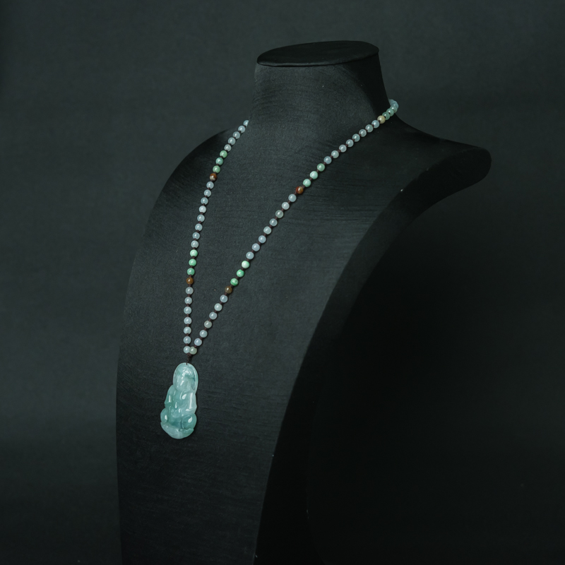 缅甸糯种豆绿翡翠观音项链-红掌柜