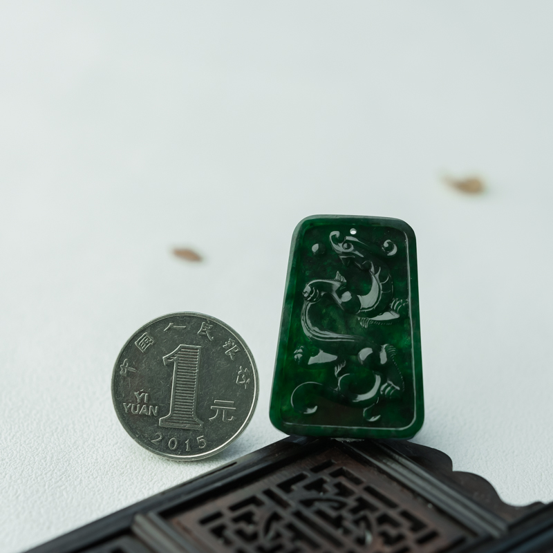 缅甸翡翠龙凤呈祥吊坠-红掌柜