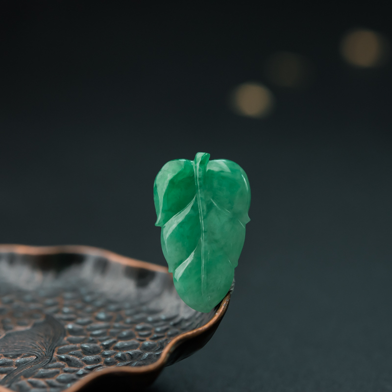 缅甸天然糯种翠绿翡翠大业有成吊坠-红掌柜