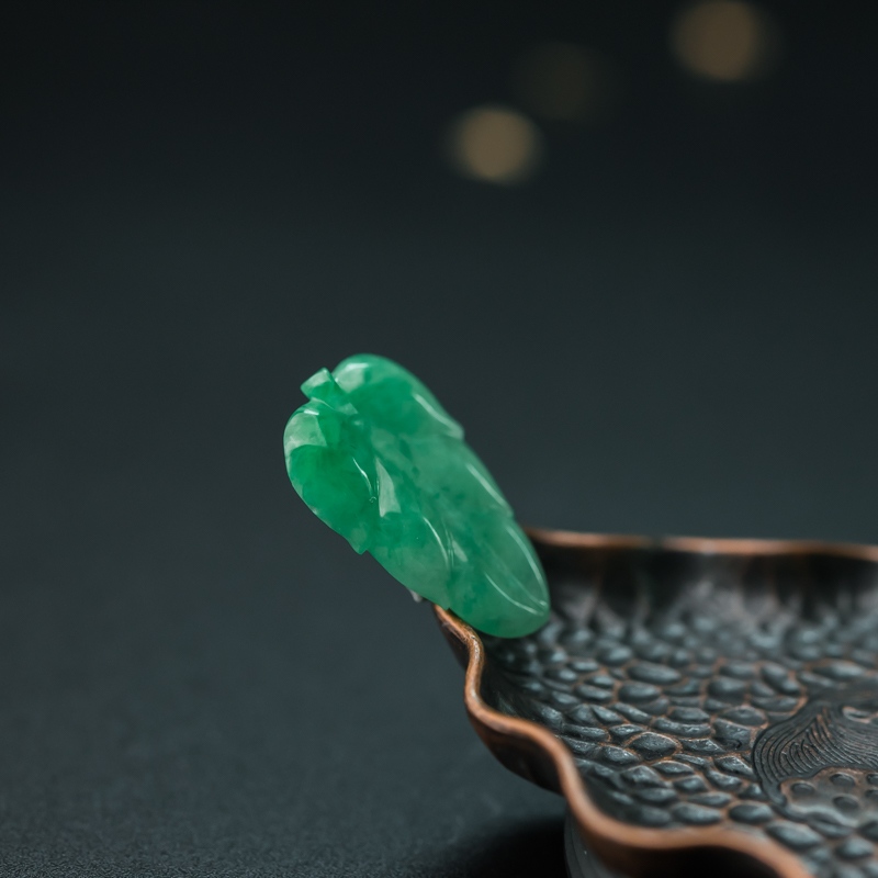 缅甸糯种翠绿翡翠大业有成吊坠-红掌柜