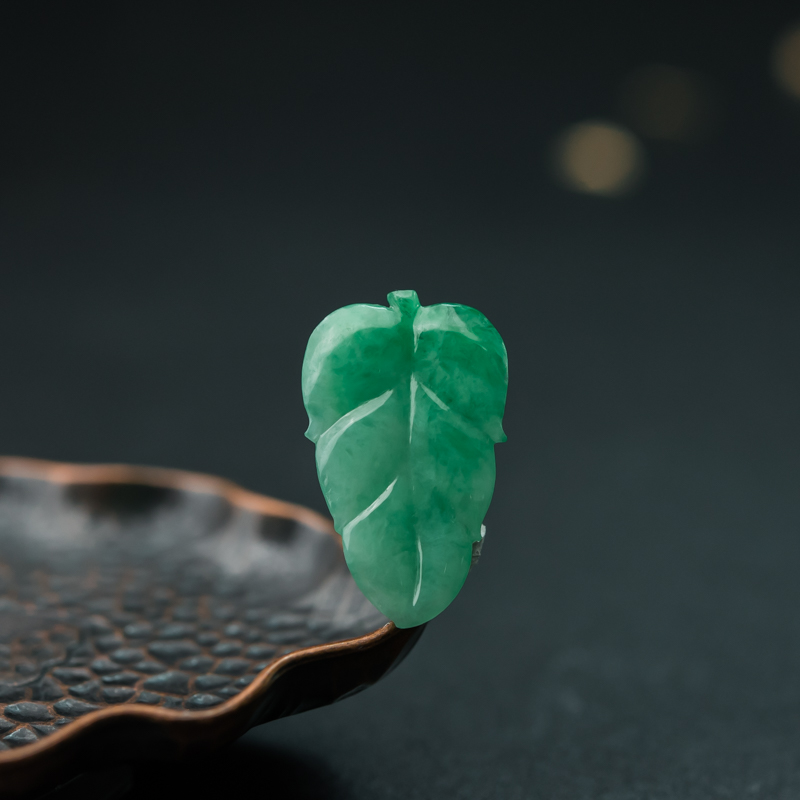 缅甸天然翠绿翡翠大业有成吊坠-红掌柜