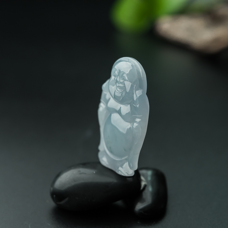 天然糯种紫罗兰翡翠弥勒佛吊坠-红掌柜