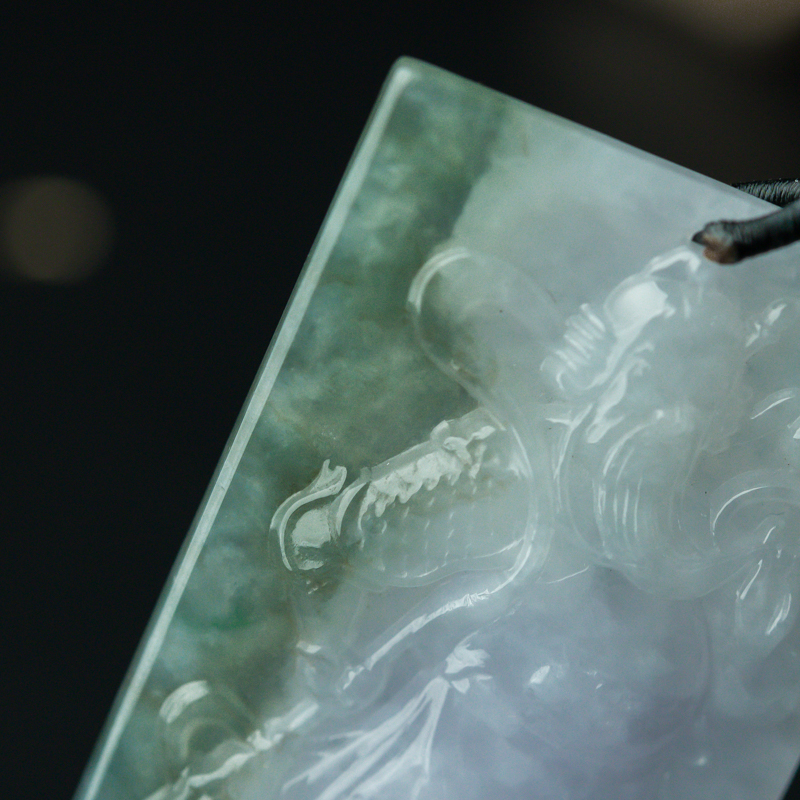 缅甸天然糯冰种翡翠关公吊坠-红掌柜