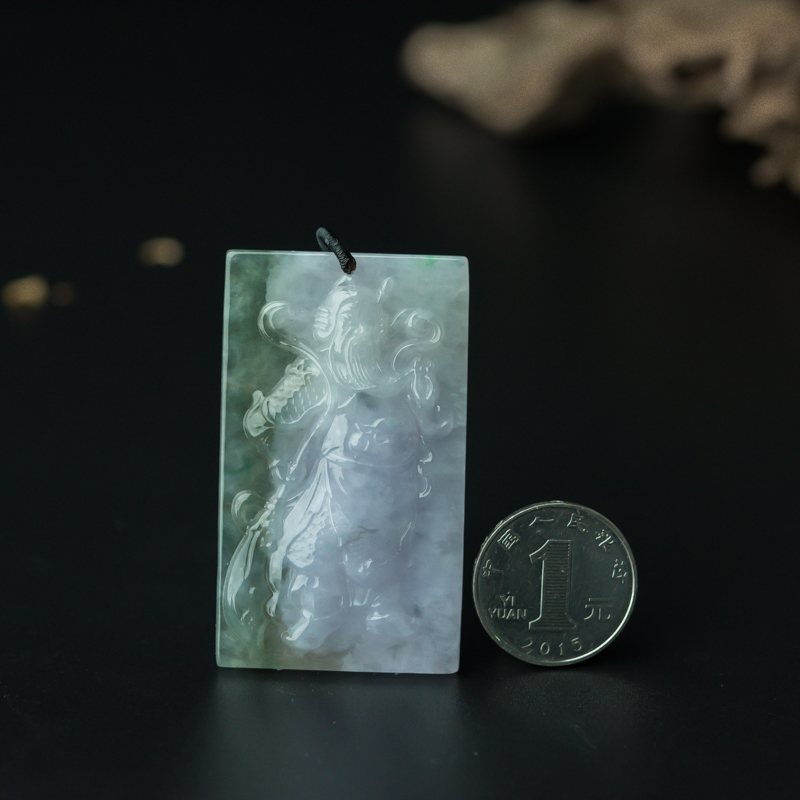 糯冰种翡翠关公吊坠-红掌柜