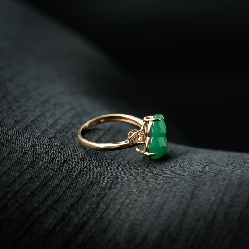 缅甸糯种苹果绿翡翠戒指-红掌柜