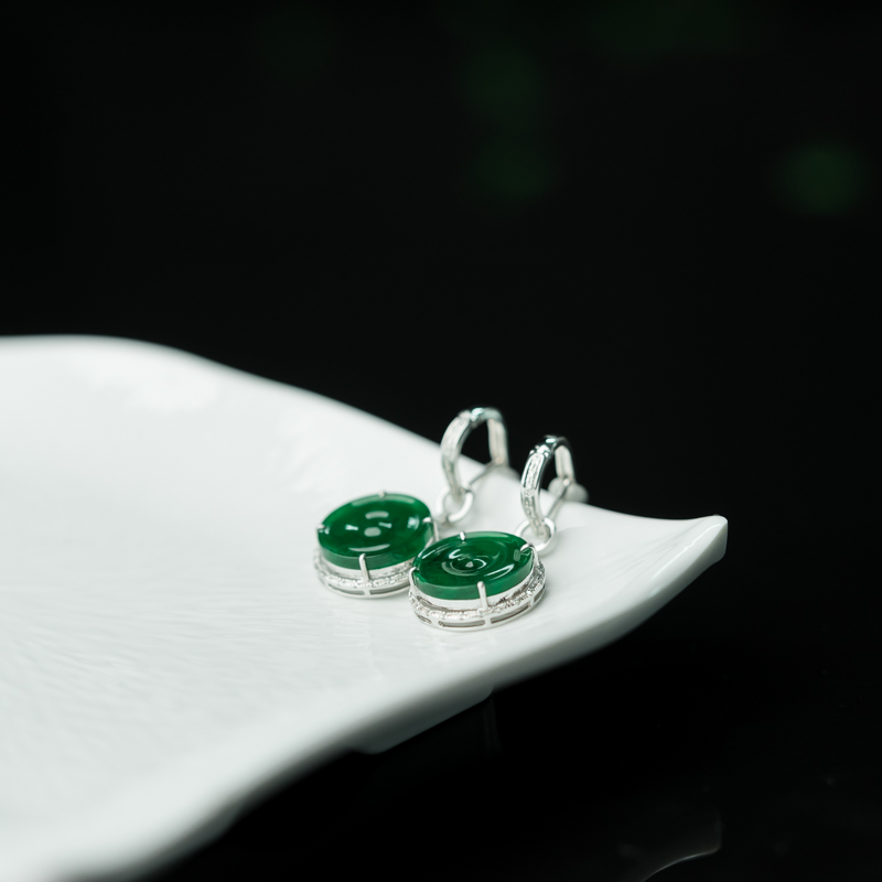 糯种翠绿翡翠平安扣耳钉-红掌柜 糯种翠绿翡翠平安扣耳钉-红掌柜